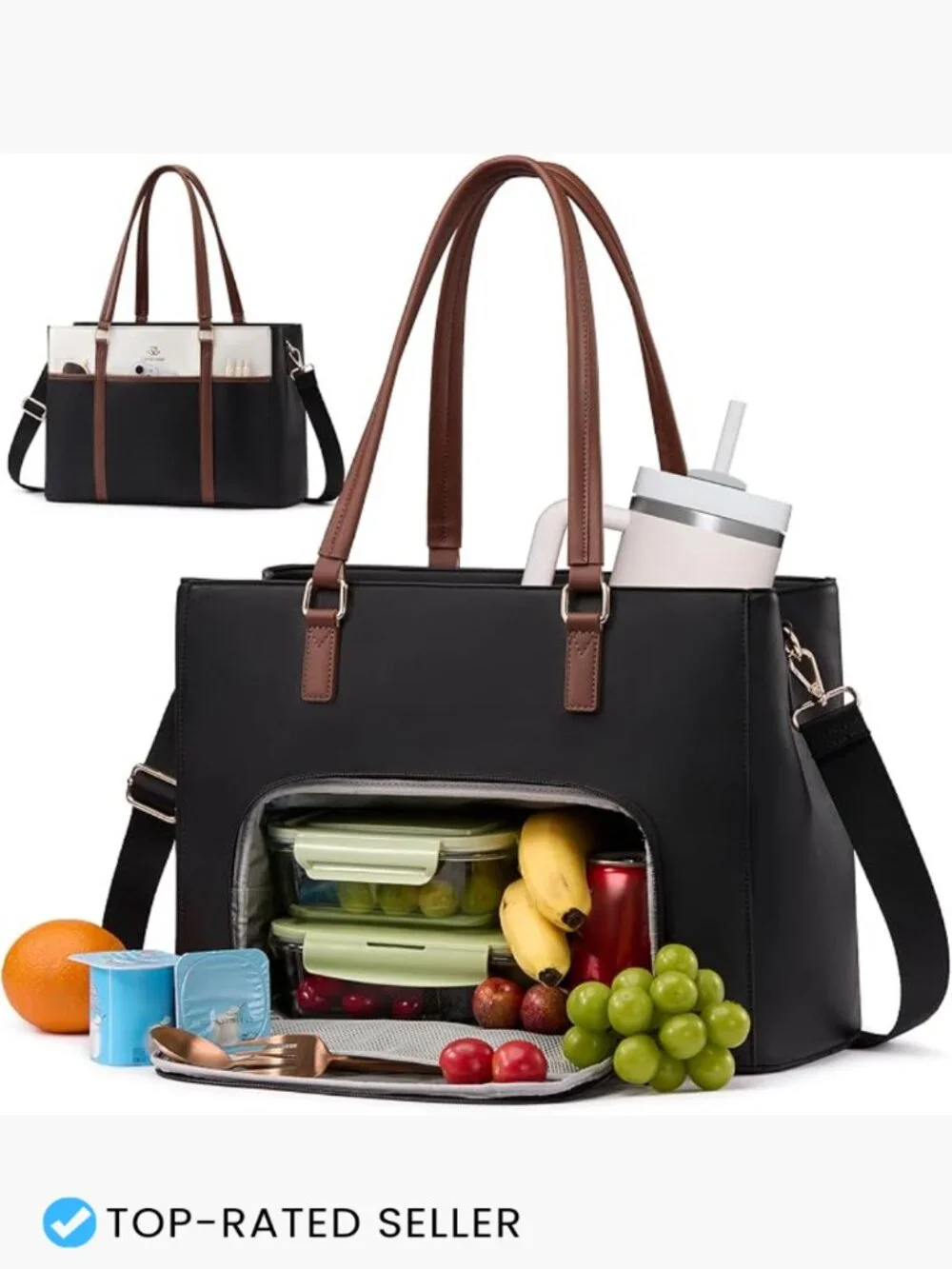 Insulated Lunch Tote Work Bag 2 in 1 Leather Laptop Satchel Teacher Nurse